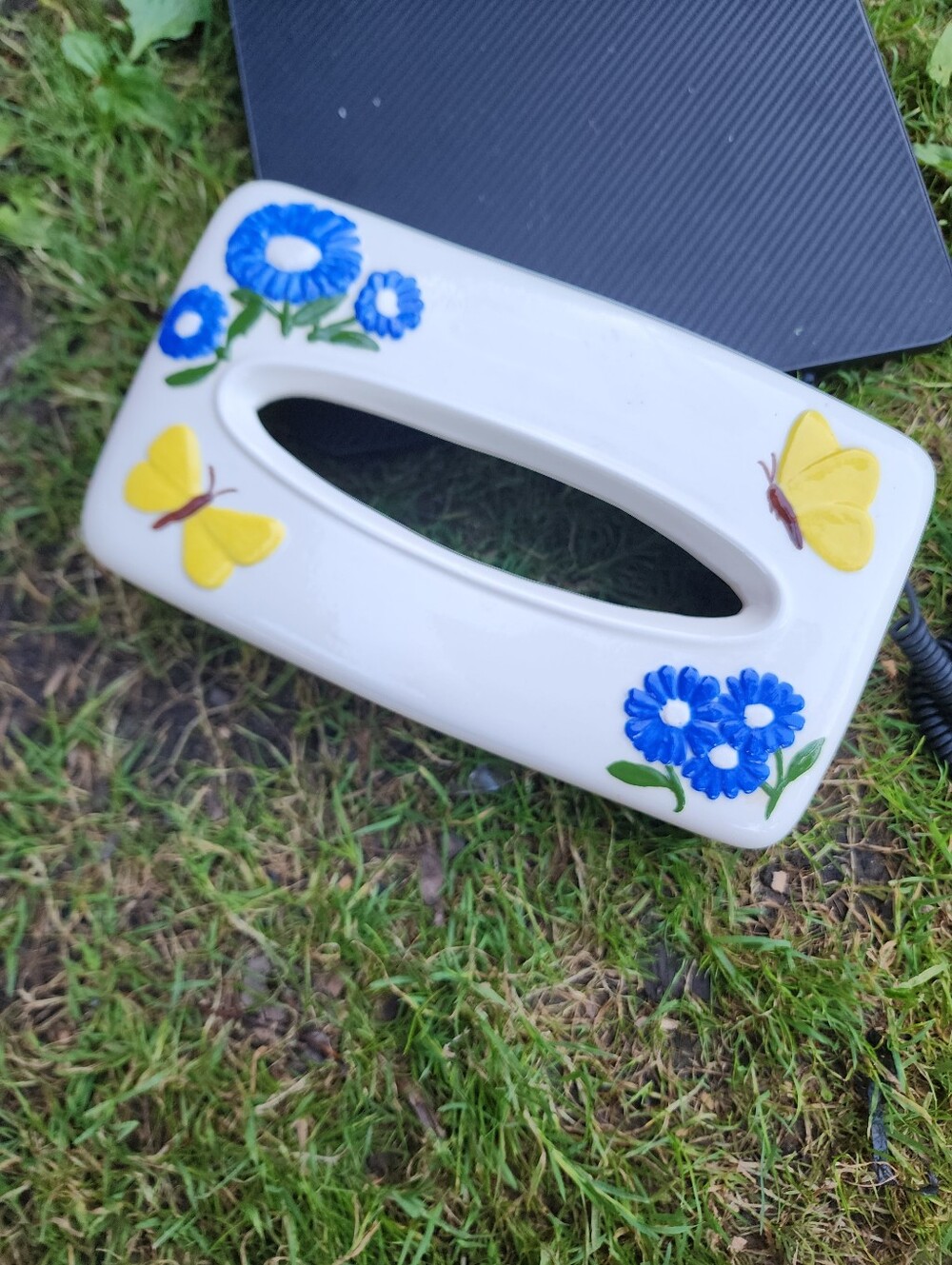 Hand Painted Ceramic Tissue Box Cover Floral Butterflys